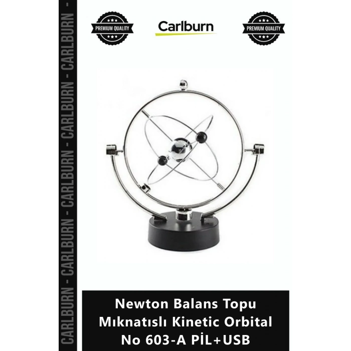 Özel Üretim Dekoratif Hediye Masaüstü Newton Balans Topu Mıknatıslı Kinetic Orbital No 603A PİL+USB