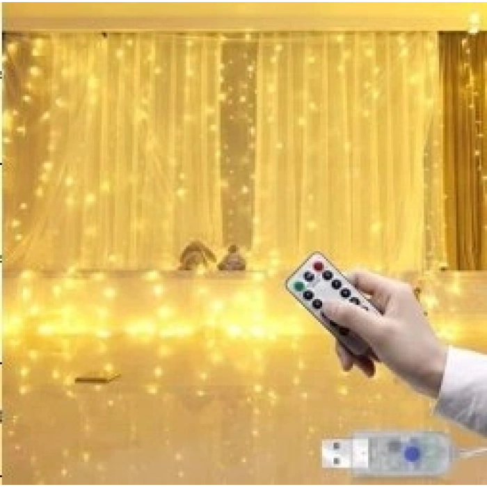 Özel Üretim Uzaktan Kumandalı USB 8 Fonksiyonlu Dekor Aydınlatma Tel Perde Led 33m 300 Led Gün Işığı