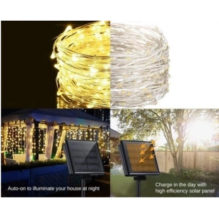 Özel Üretim 8 Fonksiyonlu Güneş Enerjili Bahçe Aydınlatma Su Geçirmez SOLAR Peri Led 20m 200 Led Gün