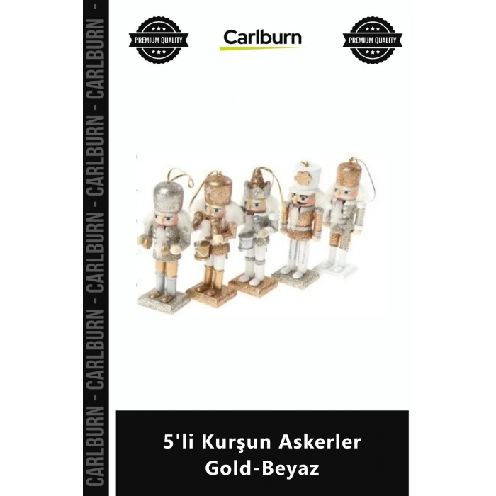 Özel Üretim Dekoratif Yılbaşı Hediyelik 13cm Ahşap Nutcracker Boyama 5li Kurşun Askerler GoldBeyaz