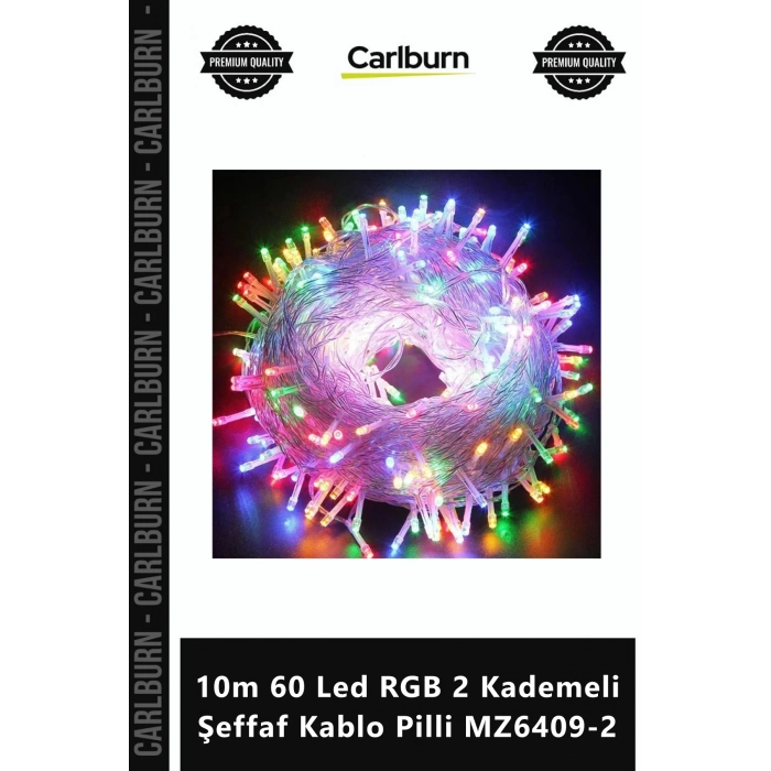 Özel Üretim Dekoratif Şerit Led Işık Yılbaşı 10m 60 Led RGB 2 Kademeli Şeffaf Kablo Pilli MZ64092