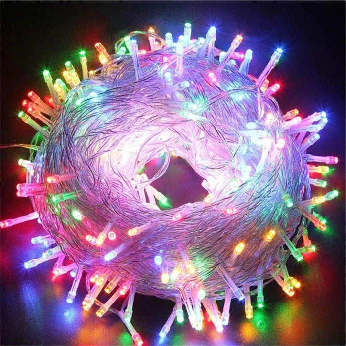 Özel Üretim Dekoratif Şerit Led Işık Yılbaşı 10m 60 Led RGB 2 Kademeli Şeffaf Kablo Pilli MZ64092