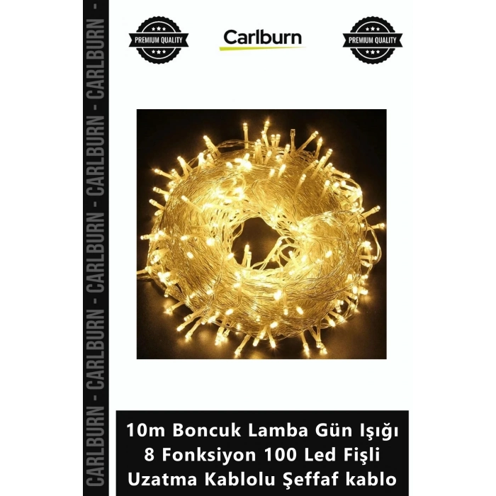 Özel Üretim Şık 10m Boncuk Lamba Gün Işığı 8 Fonksiyon 100 Led Fişli Uzatma Kablolu Şeffaf kablo
