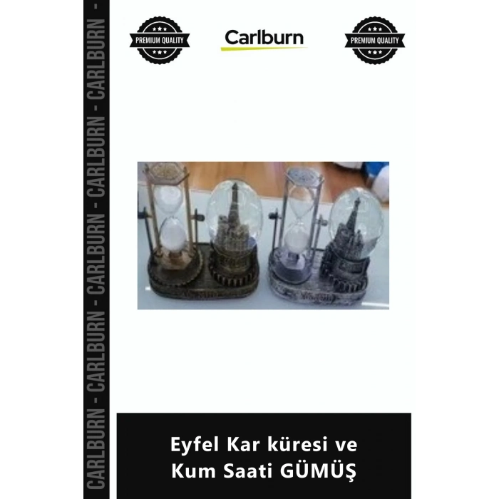 Özel Üretim Sulu Pilli Işıklı Dekoratif Hediyelik Biblo Aksesuar Eyfel Kar küresi Kum Saati GÜMÜŞ