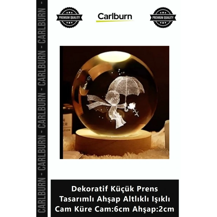 Özel Üretim Hediye Dekoratif Küçük Prens Tasarımlı Ahşap Altlıklı Işıklı Cam Küre Cam6cm Ahşap2cm
