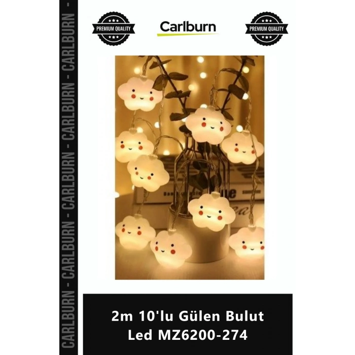 Özel Üretim Pilli Dekoratif Çocuk Odası Gece Lambası Sarı Işık 2m 10lu Gülen Bulut Led MZ6200274