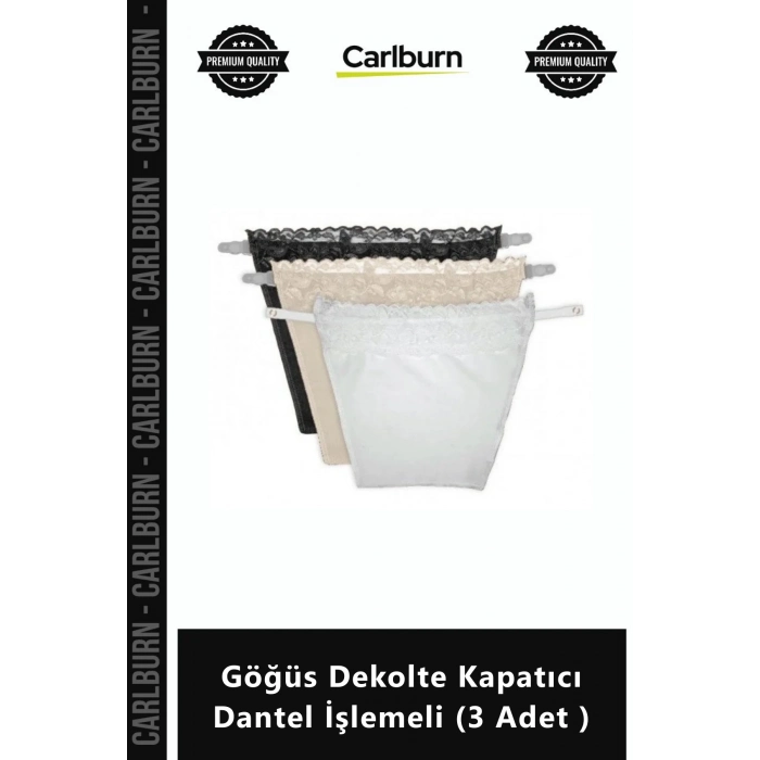 Özel Üretim Cami Secret Şık Pratik Klipsli Parça Göğüs Dekolte Kapatıcı Dantel İşlemeli 3 Adet