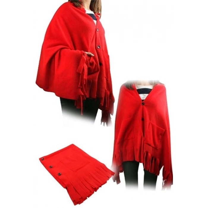 Özel Üretim Sıcak Tutan Yumuşak Kışlık Hırka Tarzı Şık Aksesuar Pratik Giyilebilir Polar Cepli Şal