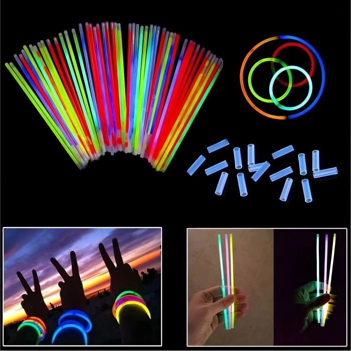 Özel Üretim Glow Stick Rengarenk Kırılan Işıklı Parti Konser Eğlence Seti Fosforlu Çubuk 200 parça
