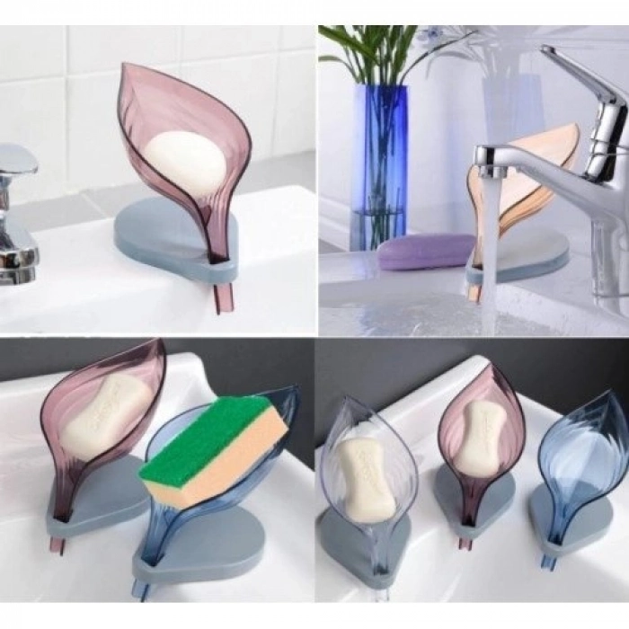 Özel Üretim Modern Şık Vantuzlu Banyo Mutfak Süngerlik Drenajlı Yaprak Tasarımlı Süzmeli Sabunluk