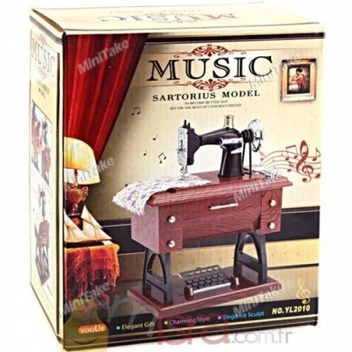 Özel Üretim Nostaljik Dekoratif Hediyelik Kurmalı Mekanik Retro Model Dikiş Makinası Müzik Kutusu