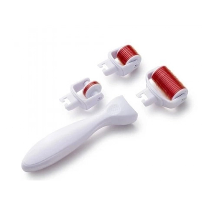 Özel Üretim Skin Roller Microneedling Cilt Yenileme Kolajen Derma Roller Titanyum İğneli 3 Başlıklı