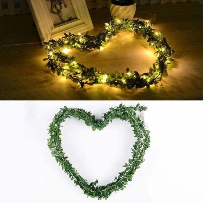Özel Üretim Pilli Yılbaşı Süsü Dekoratif Yapay Yapraklı Peri Led 3 Metre Sarmaşık Ledli Günışığı