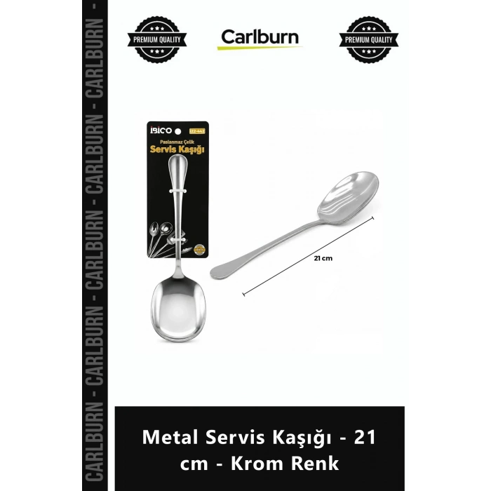 Özel Üretim Paslanmaz Çelik Şık Modern Mutfak Sunum Gereci Metal Servis Kaşığı 21 cm Krom Renk
