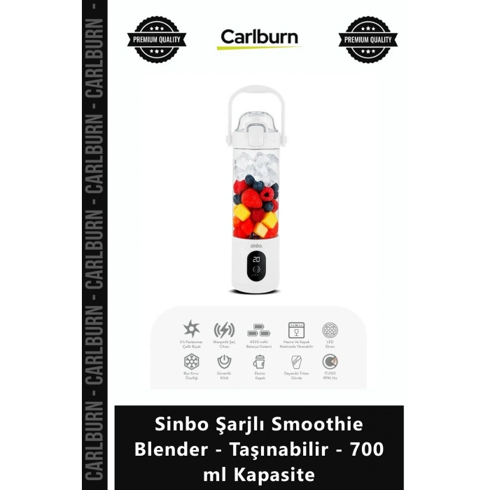 Özel Üretim Buz Kırıcı Güçlü 4500mAh Sinbo Şarjlı Smoothie Blender Taşınabilir 700 ml Kapasite