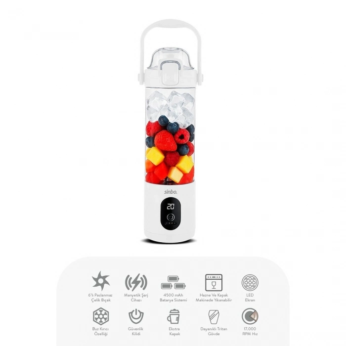 Özel Üretim Buz Kırıcı Güçlü 4500mAh Sinbo Şarjlı Smoothie Blender Taşınabilir 700 ml Kapasite