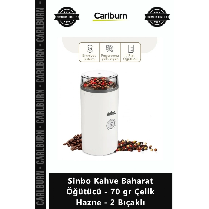 Özel Üretim 180W Motorlu Paslanmaz Sinbo Kahve Baharat Öğütücü 70 gr Çelik Hazne 2 Bıçaklı