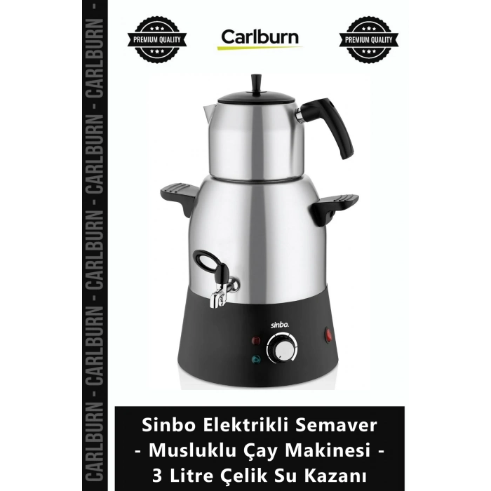 Özel Üretim Geniş Çaycı Sinbo Elektrikli Semaver Musluklu Çay Makinesi 3 Litre Çelik Su Kazanı