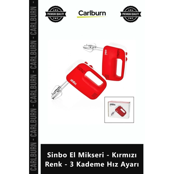 Özel Üretim Mutfak Gereçleri Hamur Karıştırıcı Sinbo El Mikseri Kırmızı Renk 3 Kademe Hız Ayarı