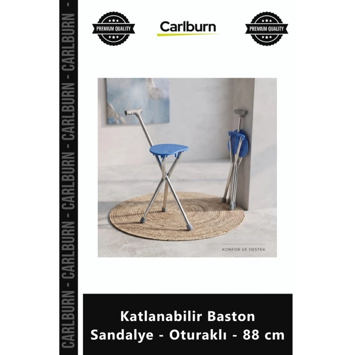 Özel Üretim Ergonomik Hafif Pratik Dayanıklı Seyahat Katlanabilir Baston Sandalye Oturaklı 88 cm