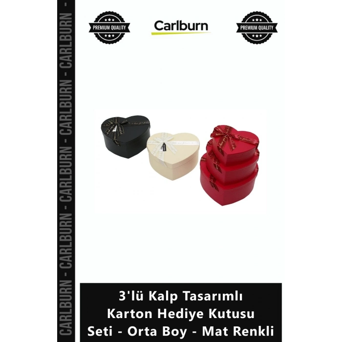 Özel Üretim Şık Kurdeleli Lüks 3lü Kalp Tasarımlı Karton Hediye Kutusu Seti Orta Boy Mat Renkli