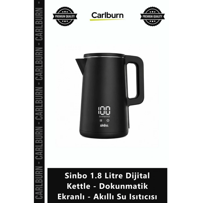 Özel Üretim Siyah Mutfak Sinbo 18 Litre Dijital Kettle Dokunmatik Ekranlı Akıllı Su Isıtıcısı