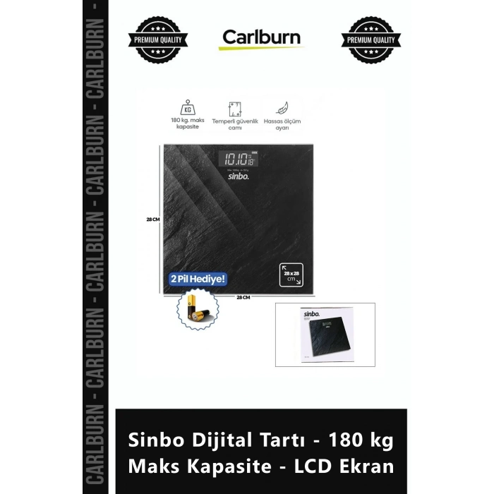 Özel Üretim Hassas Ölçüm Cam Banyo Baskülü Sinbo Dijital Tartı 180 kg Maks Kapasite LCD Ekran