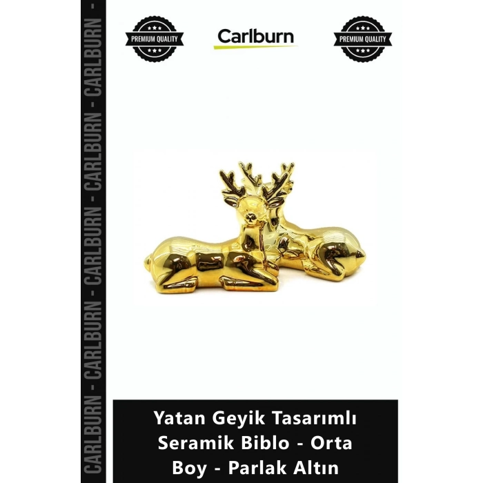 Özel Üretim Dekoratif Gold Lüks Ev Hediyelik Yatan Geyik Tasarımlı Seramik Biblo Orta Boy Parlak Alt