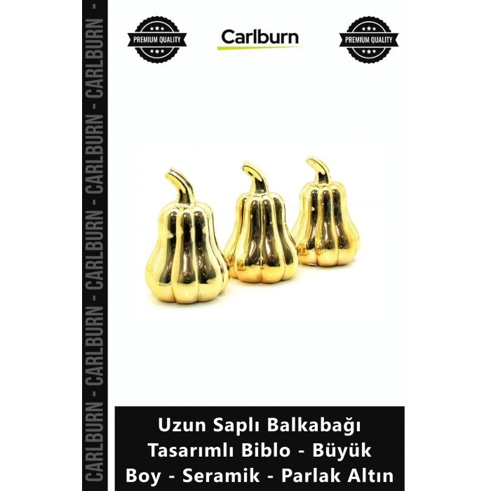 Özel Üretim Gold Lüks Dekor Uzun Saplı Balkabağı Tasarımlı Biblo Büyük Boy Seramik Parlak Altın