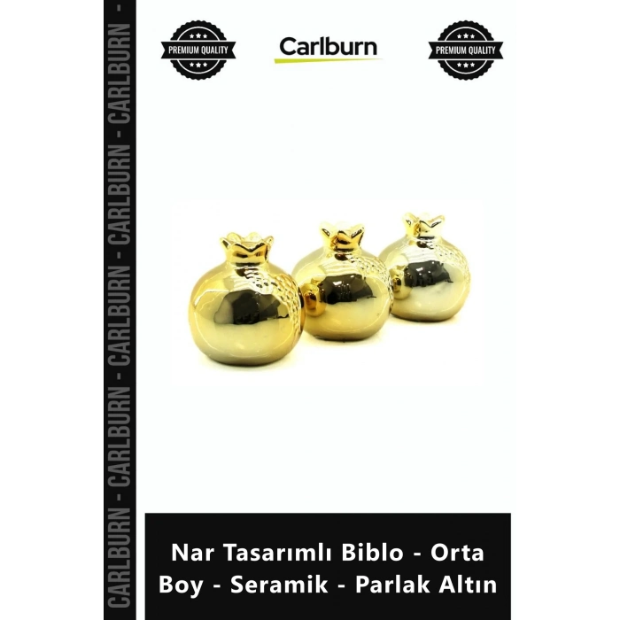Özel Üretim Dekoratif El Yapımı Şık Bereket Nar Tasarımlı Biblo Orta Boy Seramik Parlak Altın
