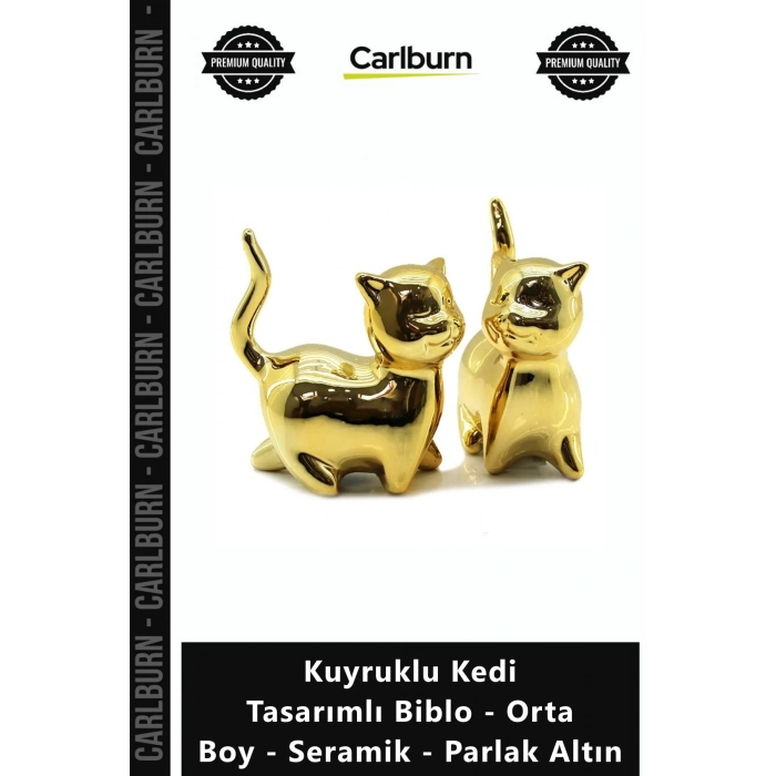 Özel Üretim Dekoratif Modern Lüks Kuyruklu Kedi Tasarımlı Biblo Orta Boy Seramik Parlak Altın