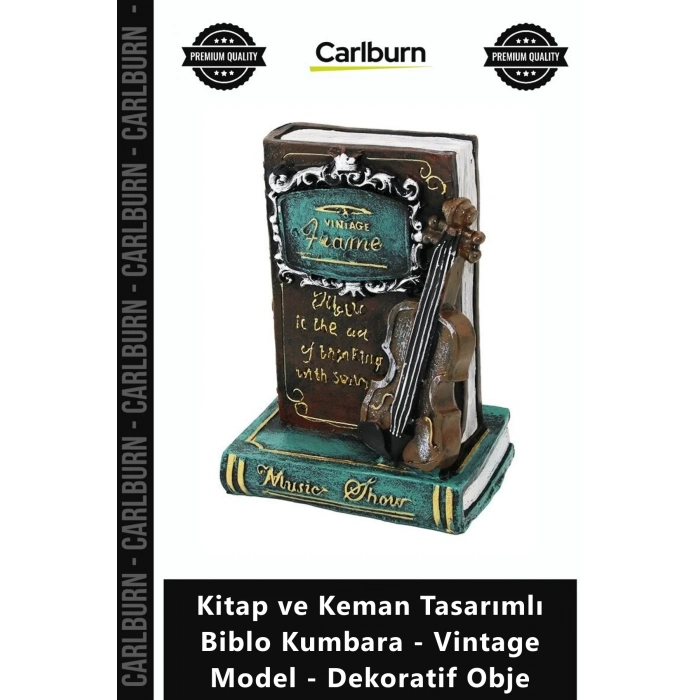 Özel Üretim Reçine Retro Kitap Keman Tasarımlı Biblo Kumbara Vintage Model Dekoratif Obje