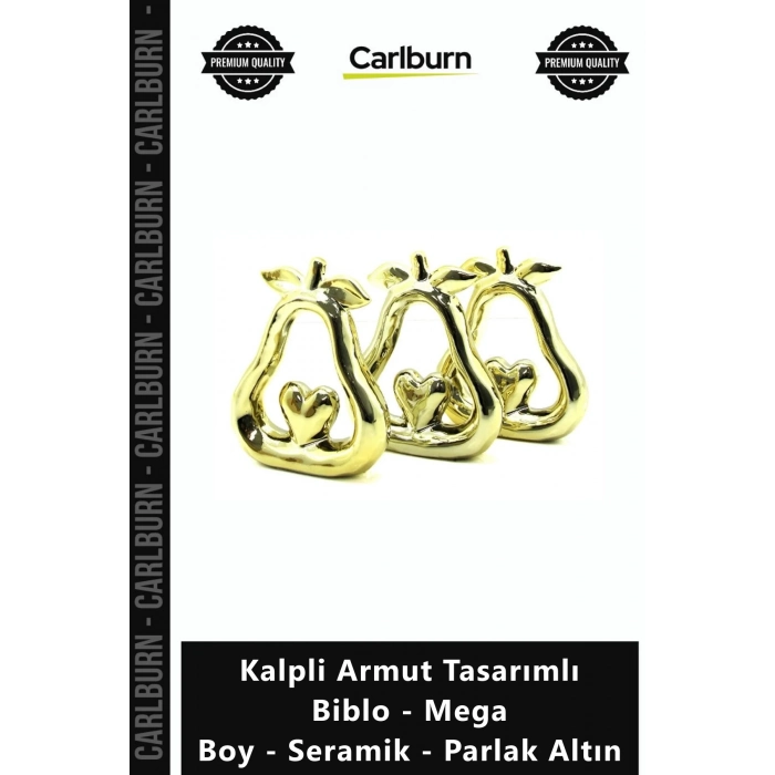 Özel Üretim Lüks Dekoratif Gold Kalpli Armut Tasarımlı Biblo Mega Boy Seramik Parlak Altın