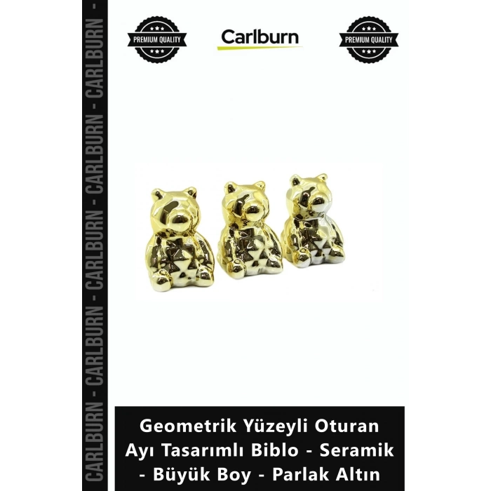 Özel Üretim Lüks Geometrik Yüzeyli Oturan Ayı Tasarımlı Biblo Seramik Büyük Boy Parlak Altın