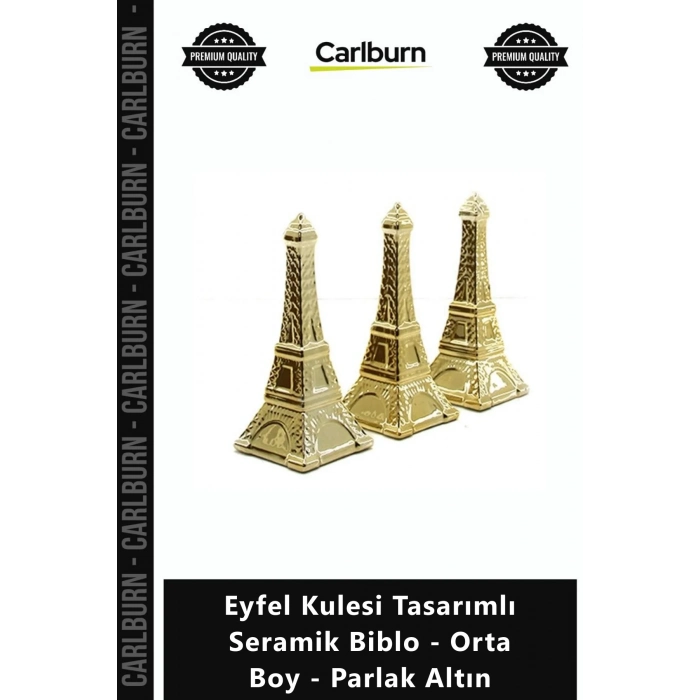 Özel Üretim Dekoratif Lüks Estetik Obje Eyfel Kulesi Tasarımlı Seramik Biblo Orta Boy Parlak Altın