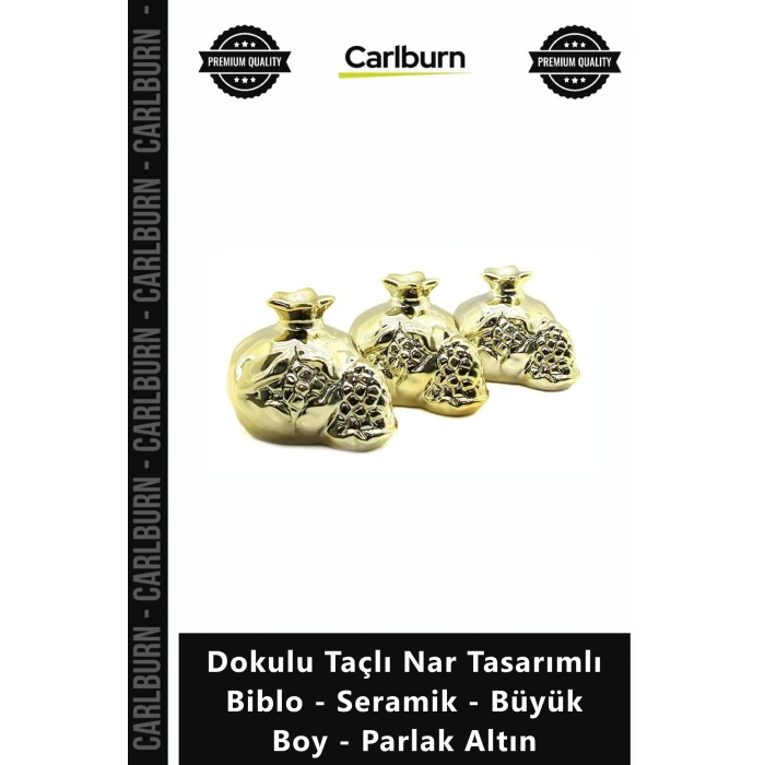 Özel Üretim Modern Dekoratif Gold Dokulu Taçlı Nar Tasarımlı Biblo Seramik Büyük Boy Parlak Altın