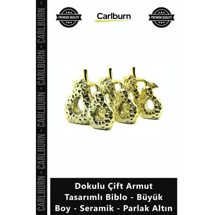 Özel Üretim Lüks Modern Gold Dokulu Çift Armut Tasarımlı Biblo Büyük Boy Seramik Parlak Altın
