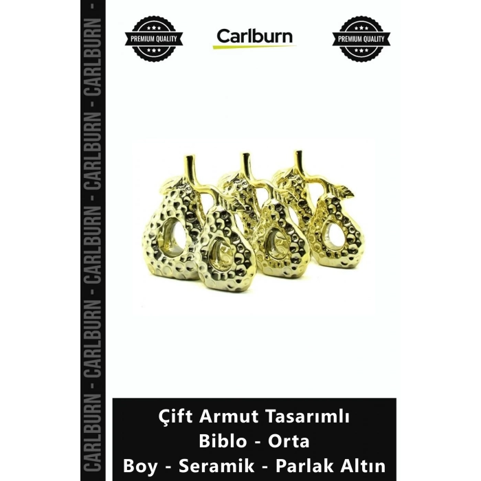 Özel Üretim Dekoratif Modern Şık Obje Çift Armut Tasarımlı Biblo Orta Boy Seramik Parlak Altın