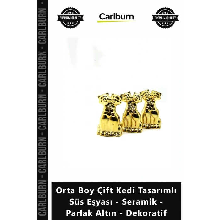 Özel Üretim Gold Biblo Orta Boy Çift Kedi Tasarımlı Süs Eşyası Seramik Parlak Altın Dekoratif