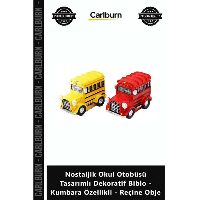 Özel Üretim Şık Nostaljik Okul Otobüsü Tasarımlı Dekoratif Biblo Kumbara Özellikli Reçine Obje