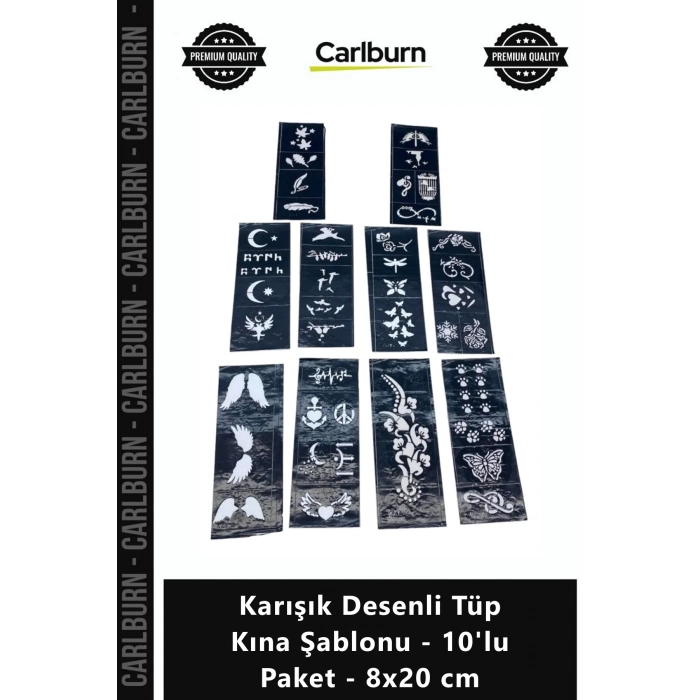 Özel Üretim Pratik Geçici Dövme Hint Kınası Karışık Desenli Tüp Kına Şablonu 10lu Paket 8x20 cm