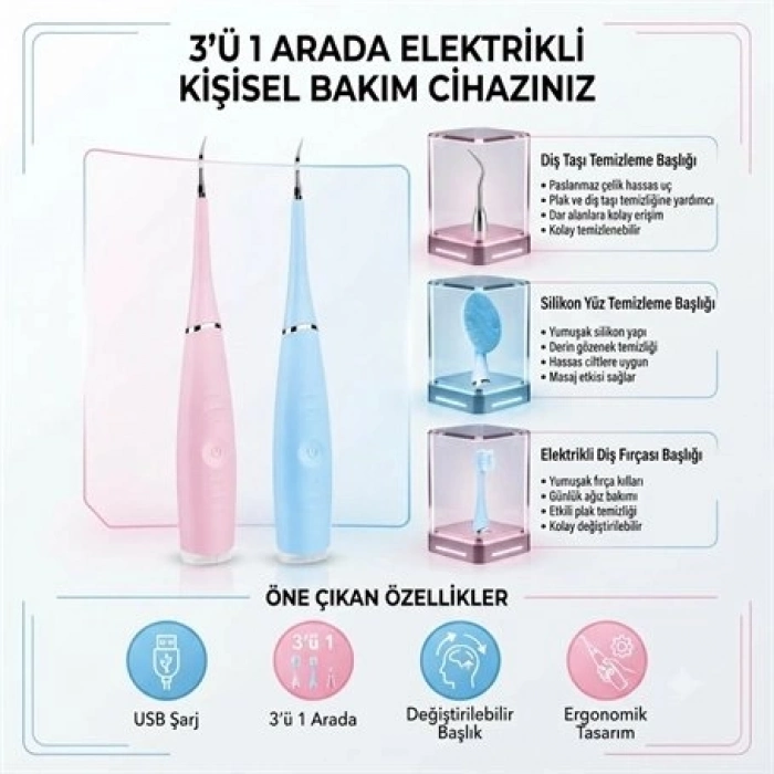 Özel Üretim Ultrasonik Şarjlı Kompakt Hijyenik Lüks Etkili PROFESYONEL AĞIZ CİLT BAKIM CİHAZI