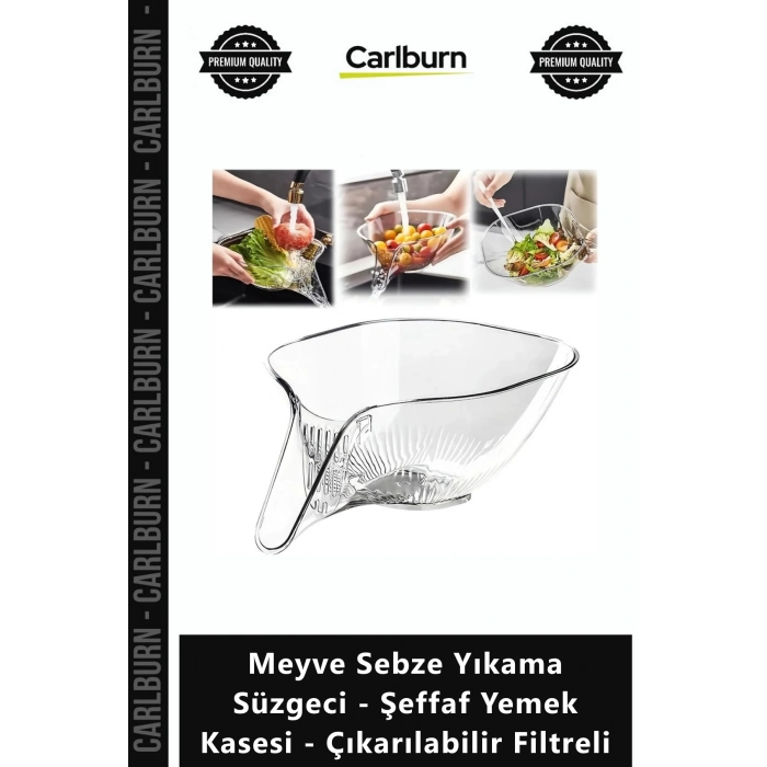 Özel Üretim Huni Uçlu Pratik Meyve Sebze Yıkama Süzgeci Şeffaf Yemek Kasesi Çıkarılabilir Filtreli