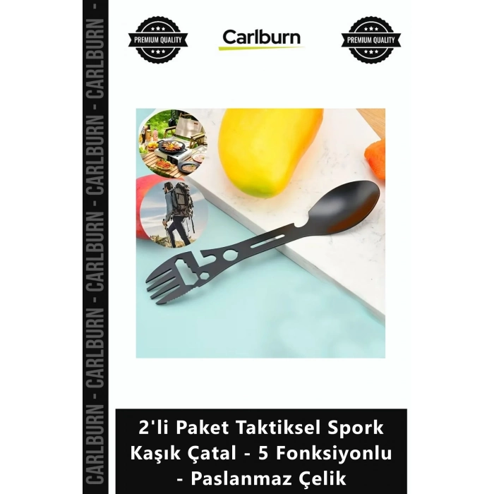 Özel Üretim Kamp Outdoor 2li Paket Taktiksel Spork Kaşık Çatal 5 Fonksiyonlu Paslanmaz Çelik