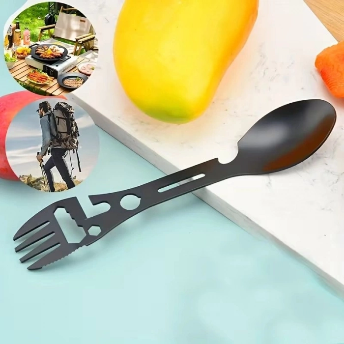 Özel Üretim Kamp Outdoor 2li Paket Taktiksel Spork Kaşık Çatal 5 Fonksiyonlu Paslanmaz Çelik