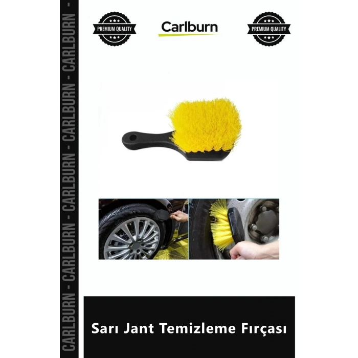 Özel Üretim Profesyonel Ergonomik Saplı Yoğun Sert Kıllı Araç Detaylı Sarı Jant Temizleme Fırçası