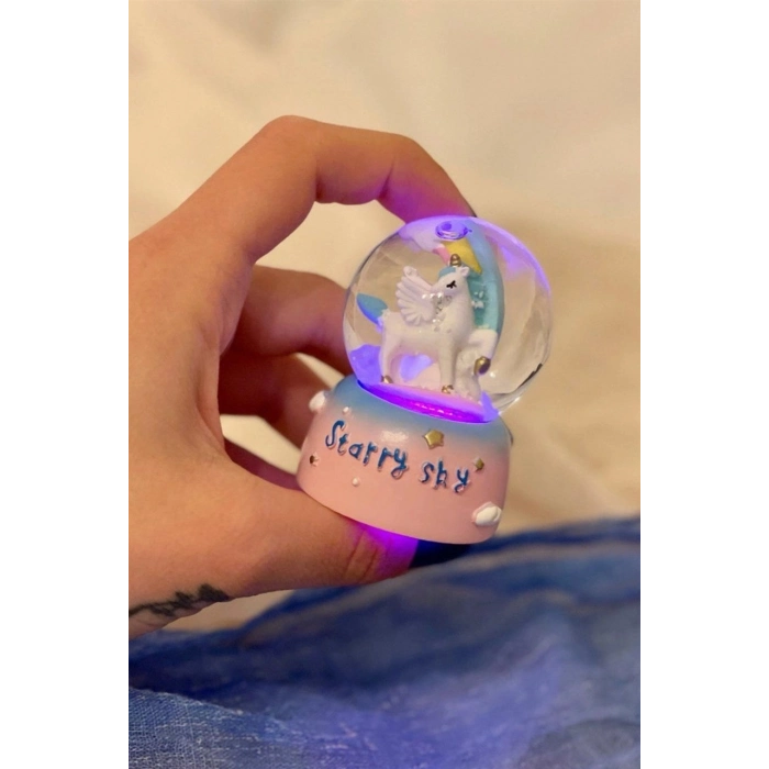Özel Üretim Hediyelik Dekoratif Gece Lambası Masa Üstü Unicorn Starry Sky Işıklı Mini Kar Küresi