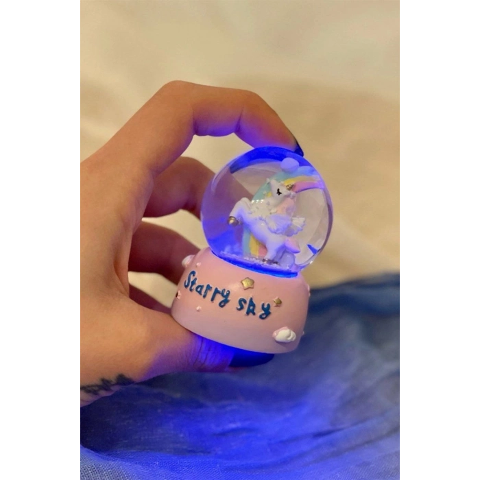 Özel Üretim Hediyelik Dekoratif Gece Lambası Masa Üstü Unicorn Starry Sky Işıklı Mini Kar Küresi
