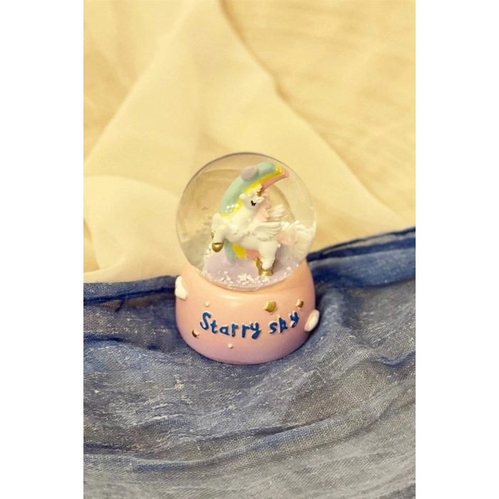 Özel Üretim Hediyelik Dekoratif Gece Lambası Masa Üstü Unicorn Starry Sky Işıklı Mini Kar Küresi