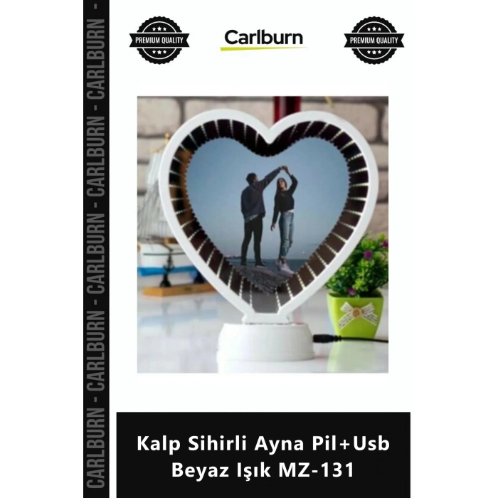 Özel Üretim Fotoğraf Çerçevesi Hediyelik Işıklı Modern Kalp Sihirli Ayna Pil+Usb Beyaz Işık MZ131